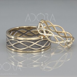 Handgemachte Ehering Set für Sie und Ihn | 14k Gold-Ehering mit Diamanten | Seine und Ihre Eheringe Set | Schwarz Gold Ring