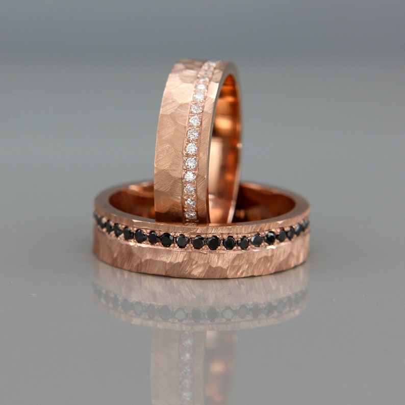 His and Hers Wedding Ring Set 14k Rose Gold Wedding Band Set Etsy