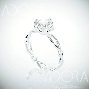 Handmade 14K White Gold Moissanite Engagement Ring | Forever One Mossanite and Diamonds engagement ring Charles & Colvard Moissanite