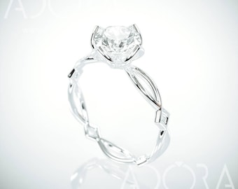 Handmade 14K White Gold Moissanite Engagement Ring | Forever One Mossanite and Diamonds engagement ring Charles & Colvard Moissanite