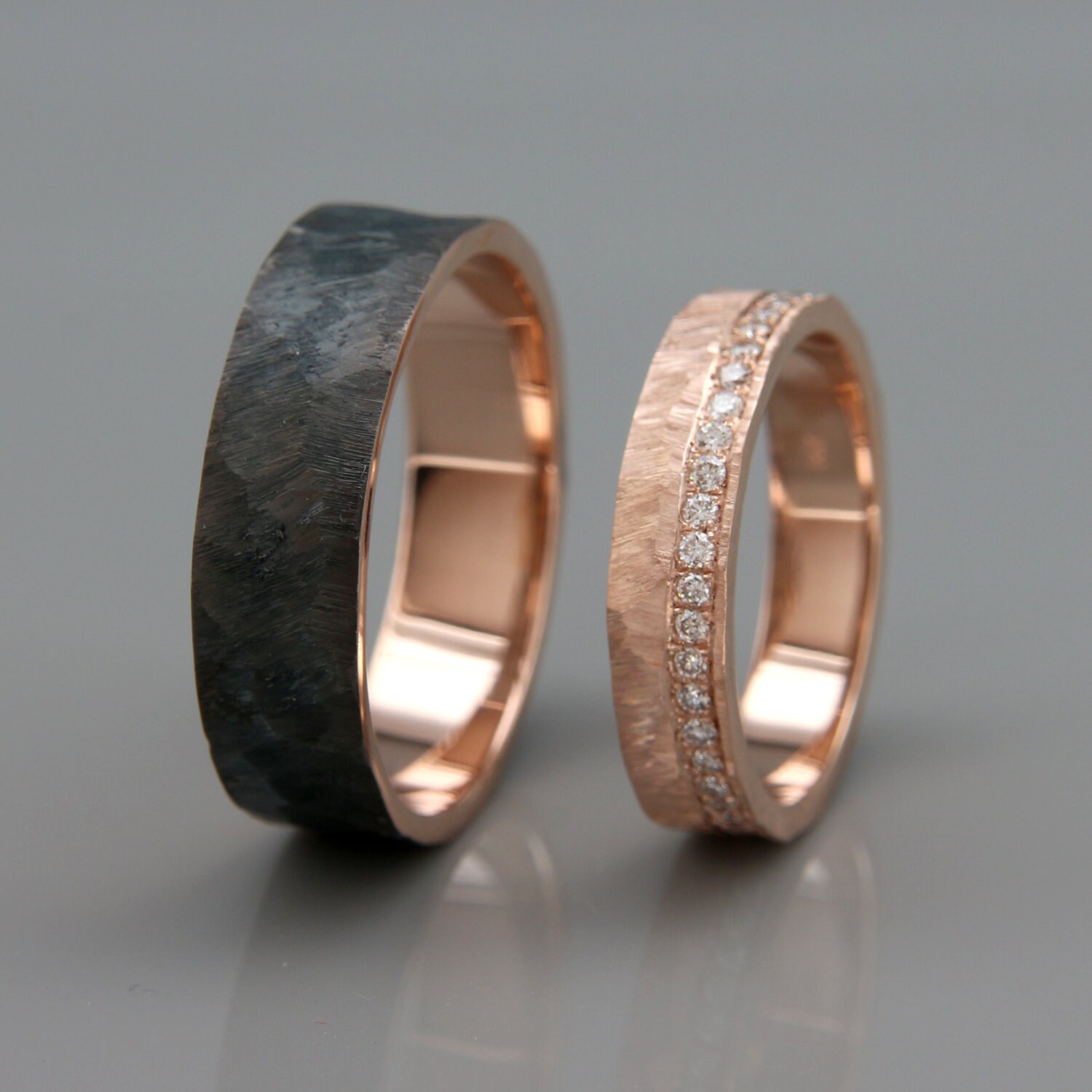 Black and rose gold wedding band sets Outlet