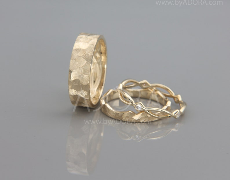 Handgemachte keltische Eheringe für Sie und Ihn 14k Gold-Ehering mit Diamanten Seine und Ihre Eheringe Set Bild 3
