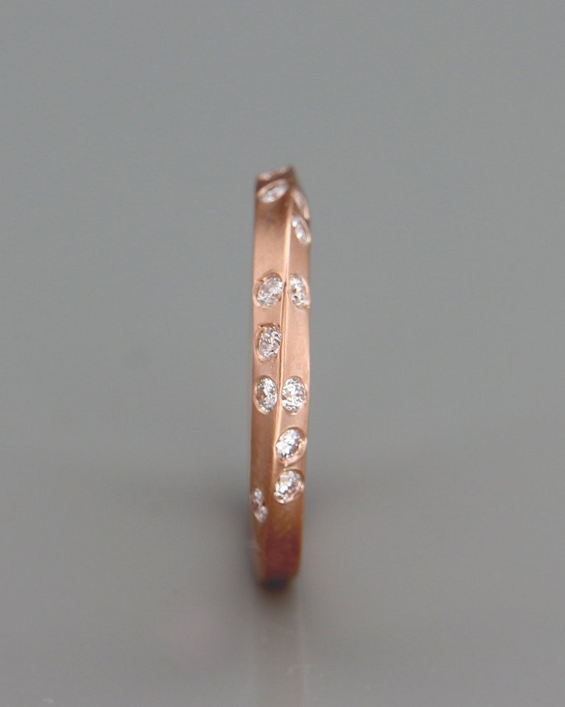Knife Edge Wedding Ring Set With Diamonds 14k Rose Gold Etsy