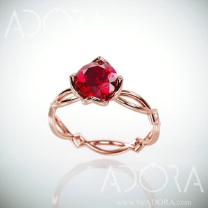 14k Rose Gold Natural Ruby Engagement Ring with Conflict-Free Diamonds