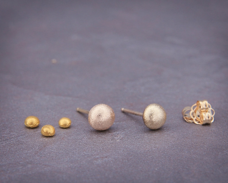 14K Gold Pebbles Stud Earrings Ball Earrings Handmade gold half round stud earrings matte style 4mm 5mm 6mm 7mm Stud Earrings