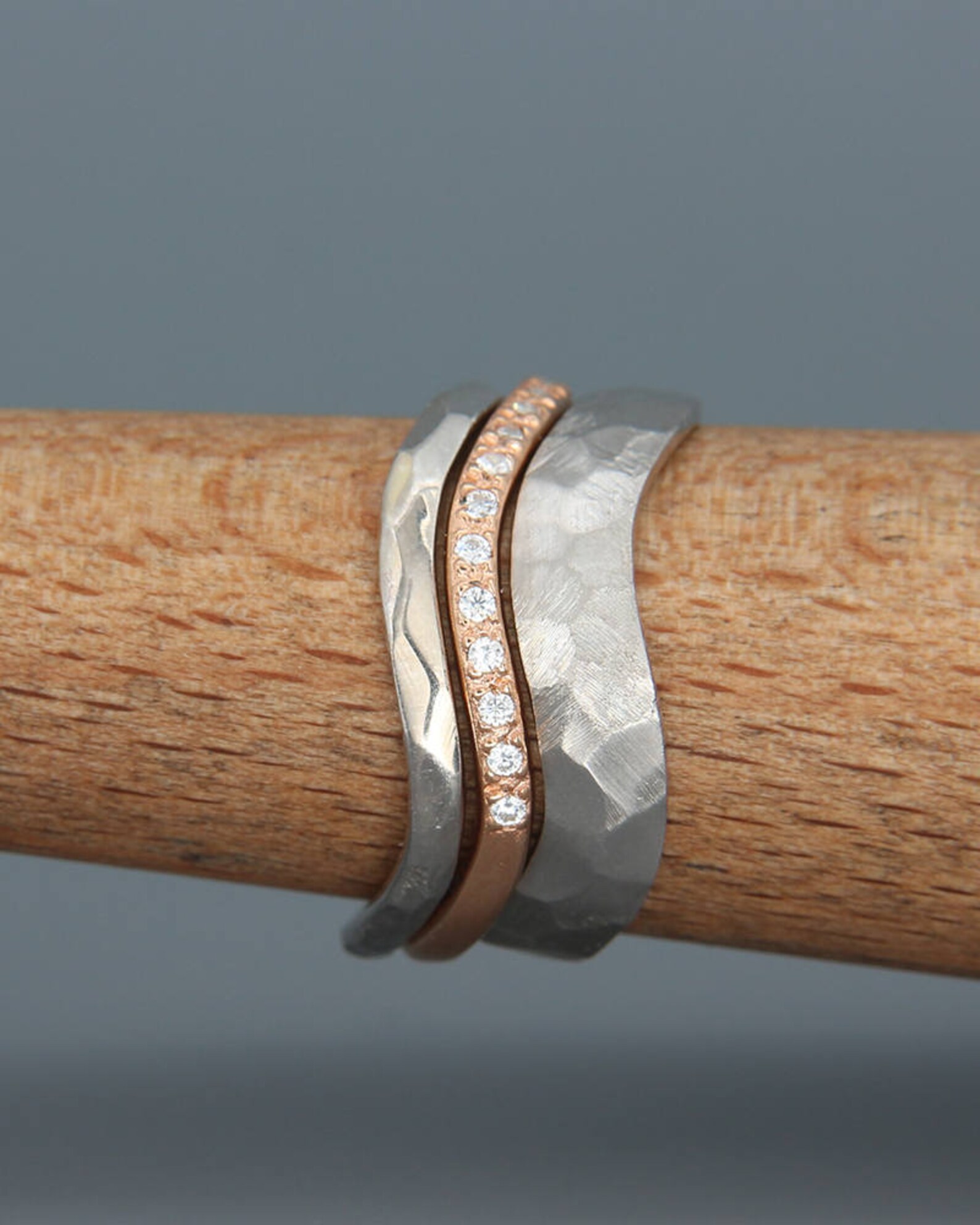 14K white and rose Gold Wedding Rings Set with diamonds | Etsy
