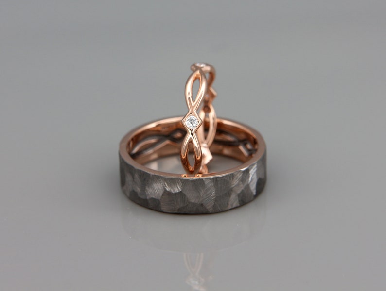 His and Hers Celtic Wedding Band Set Rose Gold Celtic Wedding Ring Set with Diamonds Black Rhodium Rose Gold Eternity Wedding Rings image 3