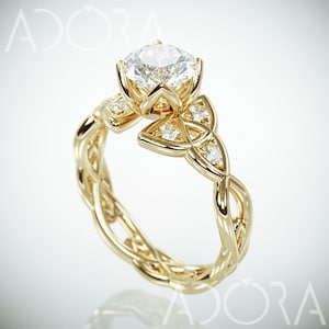 Lab Created Diamond Trinity Knot Engagement Ring | 14k Gold Triquetra engagement ring set with lab grown diamond and natural diamonds