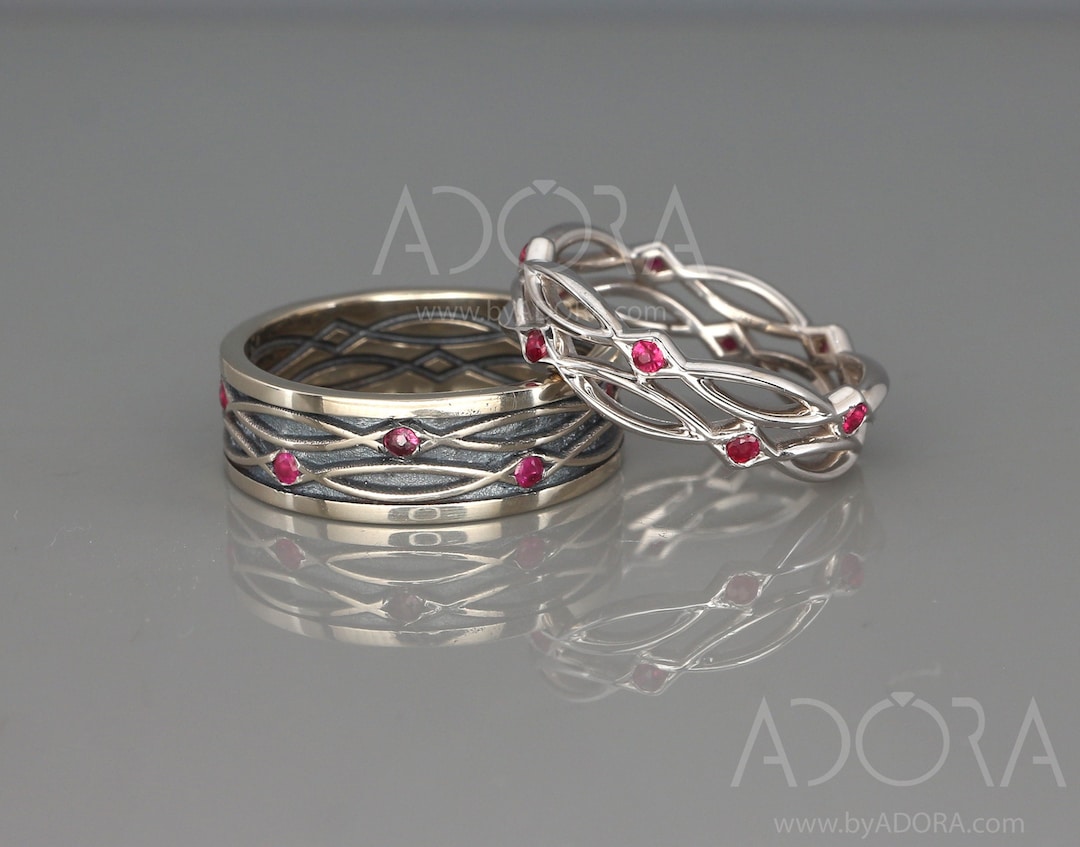 Handmade 14k White Gold His and Hers Celtic Wedding Bands Set | Celtic