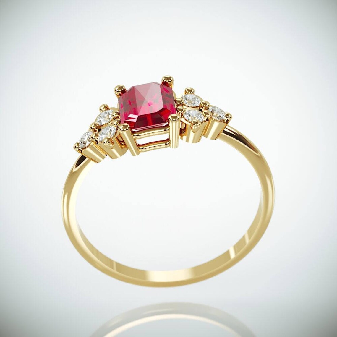 14k Gold Ruby and Diamonds Engagement Ring Natural Ruby and Etsy