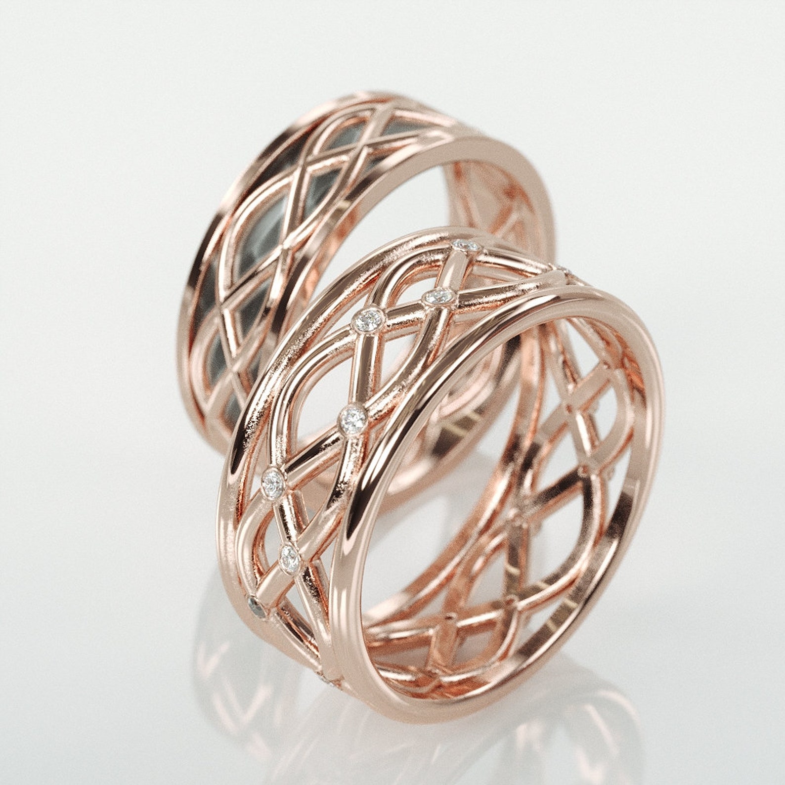 14k Rose Gold Celtic Ring set with Diamonds Handmade 14k Etsy