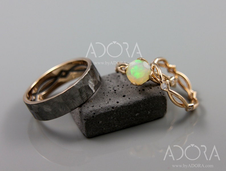 Opal Celtic Wedding Ring Set 14k Rose Gold His and Hers Etsy