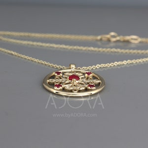 Celtic Necklace Gold - 14K Yellow Gold Natural Ruby Pendant - Unique Gothmas Jewelry - Gothmas Gift For Her - Flower Ruby Celtic Necklace