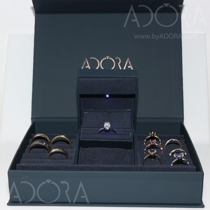 ADORA Luxus-Ringbox | Led-Licht-Ring-Box | Luxus Schmuckschatulle | Schmuckschatulle | Ringe Organizer Box | Ohrringe Organizer Box