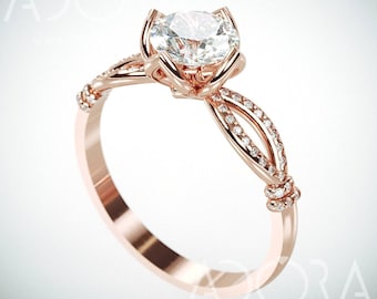 14K Rose Gold Lab Grown Diamond Engagement Ring in Royalty style | 14k rose gold engagement ring set with lab created and natural diamonds