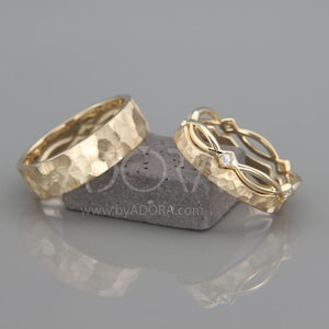Handgemachte keltische Eheringe für Sie und Ihn 14k Gold-Ehering mit Diamanten Seine und Ihre Eheringe Set Bild 7