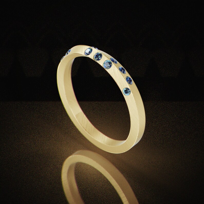 Knife Edge Wedding Ring Set With Blue Sapphire 14k White Etsy