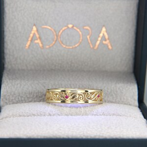 Ruby Filigree Wedding Ring | Solid Gold Filigree Band set with Natural Ruby | Woman Wedding Ring set with Ruby