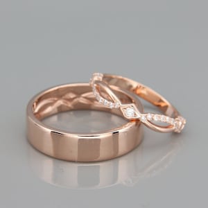 His and Hers Celtic Wedding Band Set Rose Gold Celtic Wedding Ring Set with Diamonds Black Rhodium Rose Gold Eternity Wedding Rings zdjęcie 8