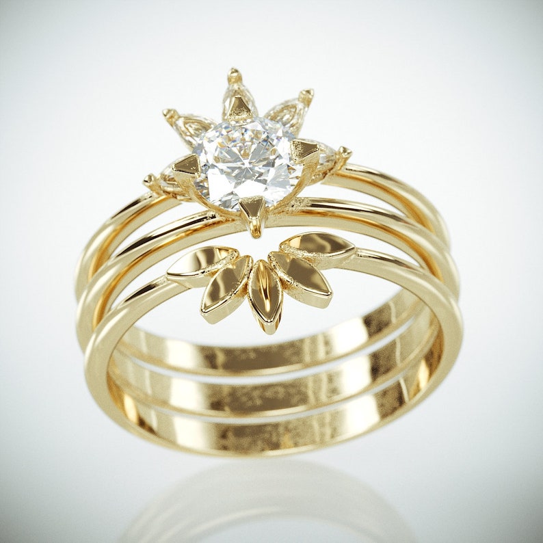 14k Gold Bridal Set 3 Rings 14K Gold Wedding ring set with Etsy