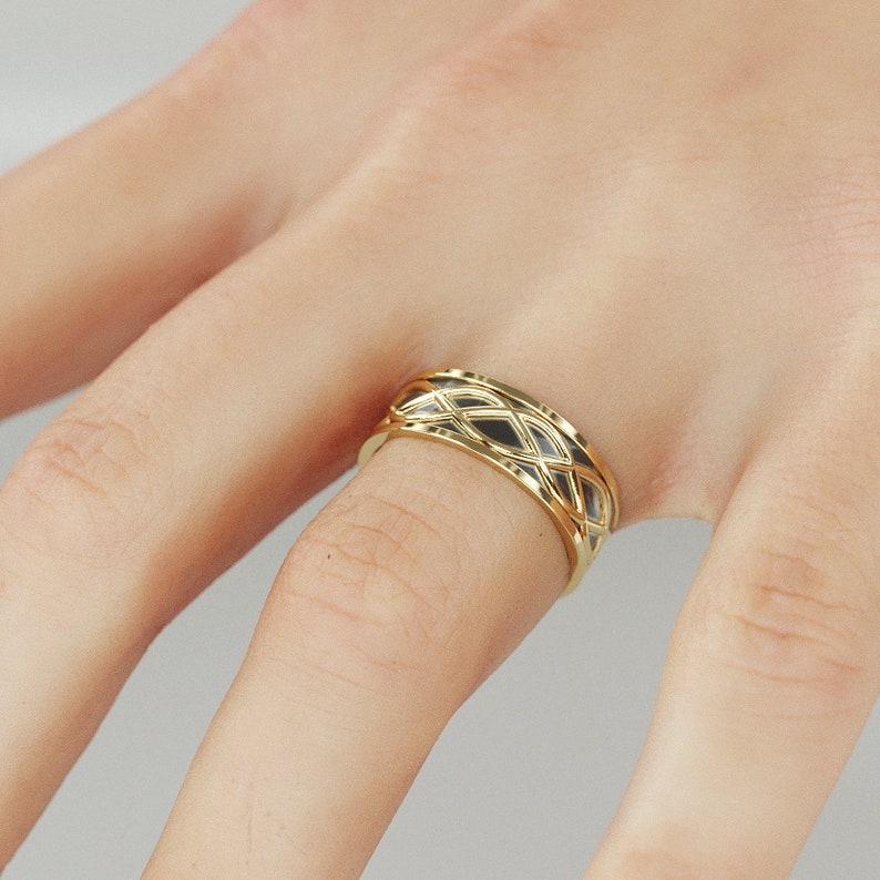 Blue Sapphire Wedding Ring Set | 14k Gold Wedding Band Set with natural Blue Sapphire | His and Hers Wedding Band Set | Black Gold Ring
