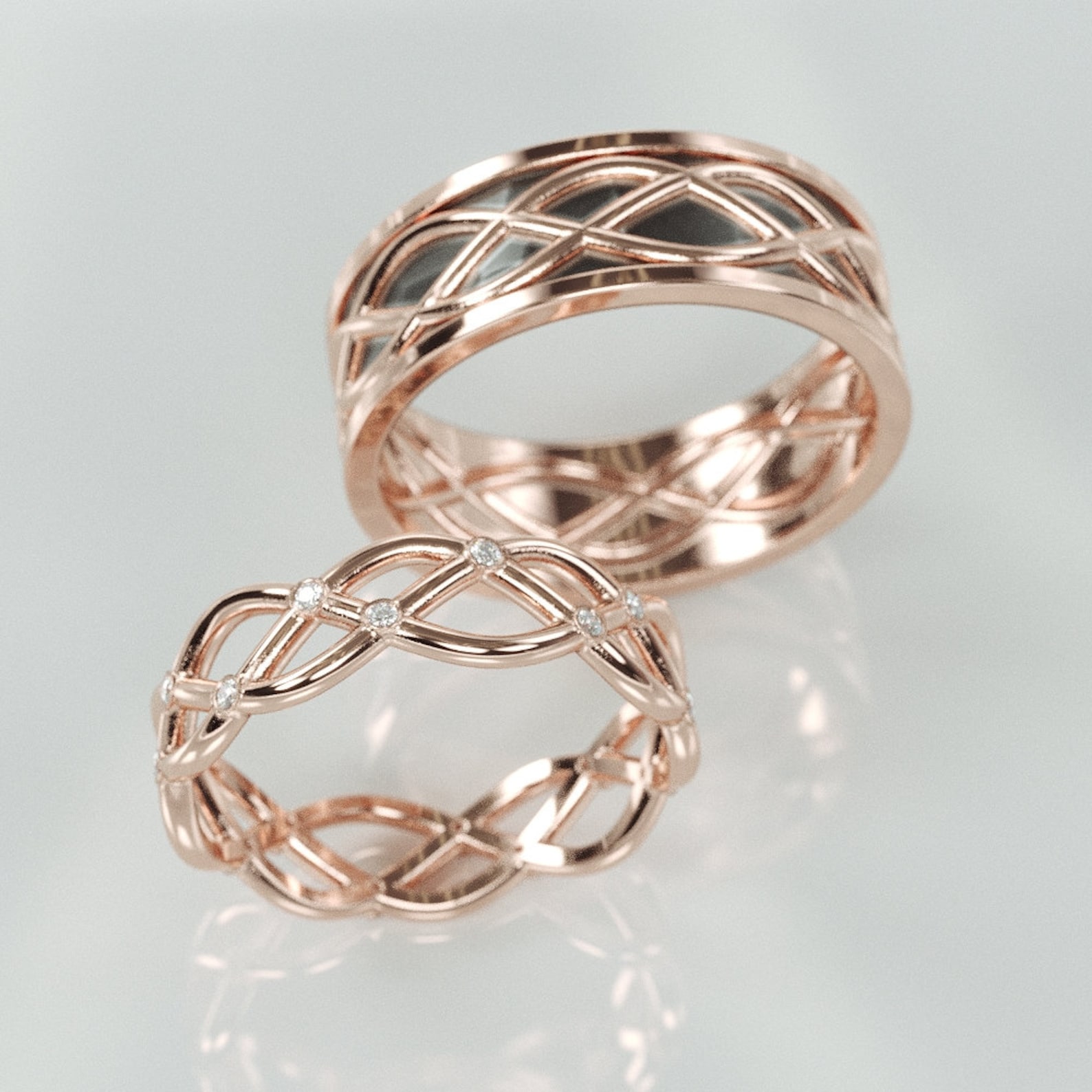 Handmade His and Hers Wedding Ring Set Rose Gold Wedding - Etsy