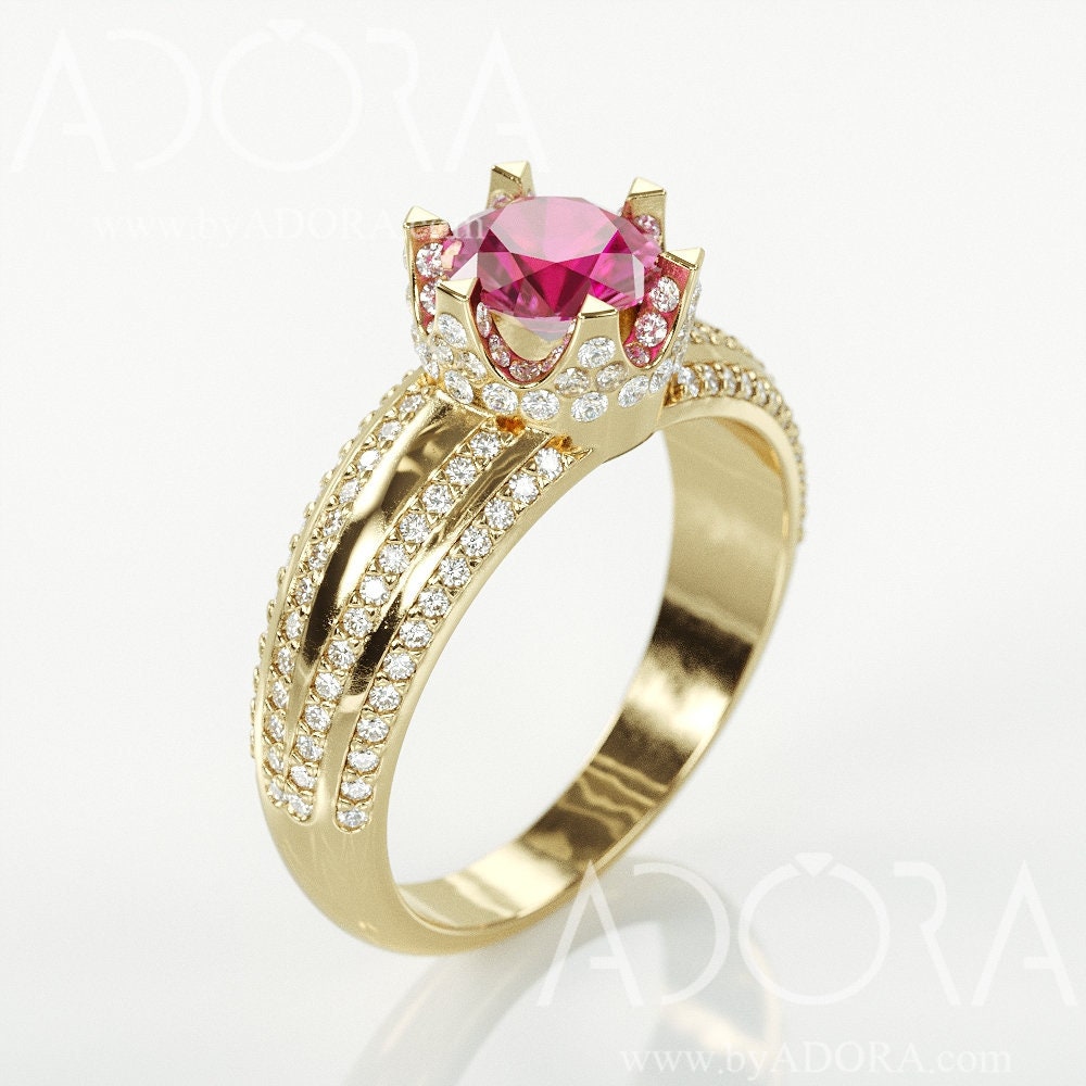 Pink Tourmaline Engagement Ring 14k Gold Engagement Ring Set image 0