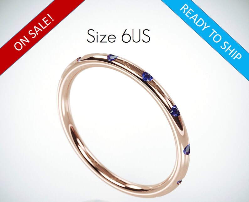 10/% OFF 14k Rose Gold Wedding Ring set with Blue Sapphire 14k solid rose gold wedding ring set with 12 brilliant natural sapphire