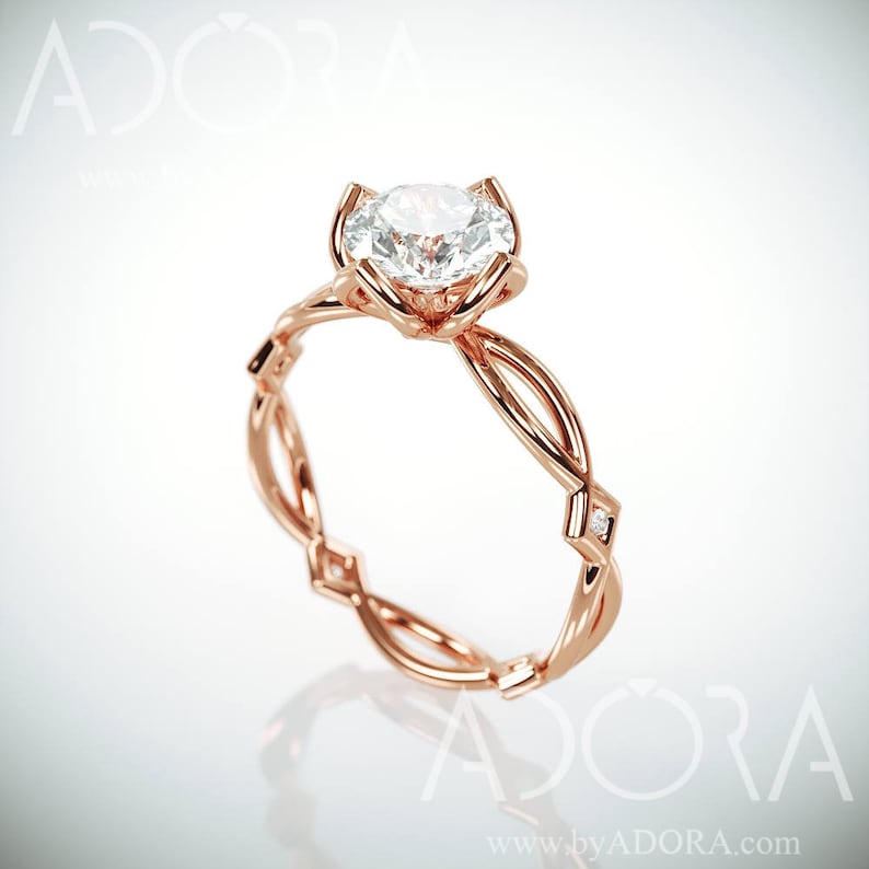 Delicate Moissanite Engagement Ring Rose Gold Celtic Engagement Ring set with 1ct Charles & Colvard Forever One Moissanite and Diamonds image 1