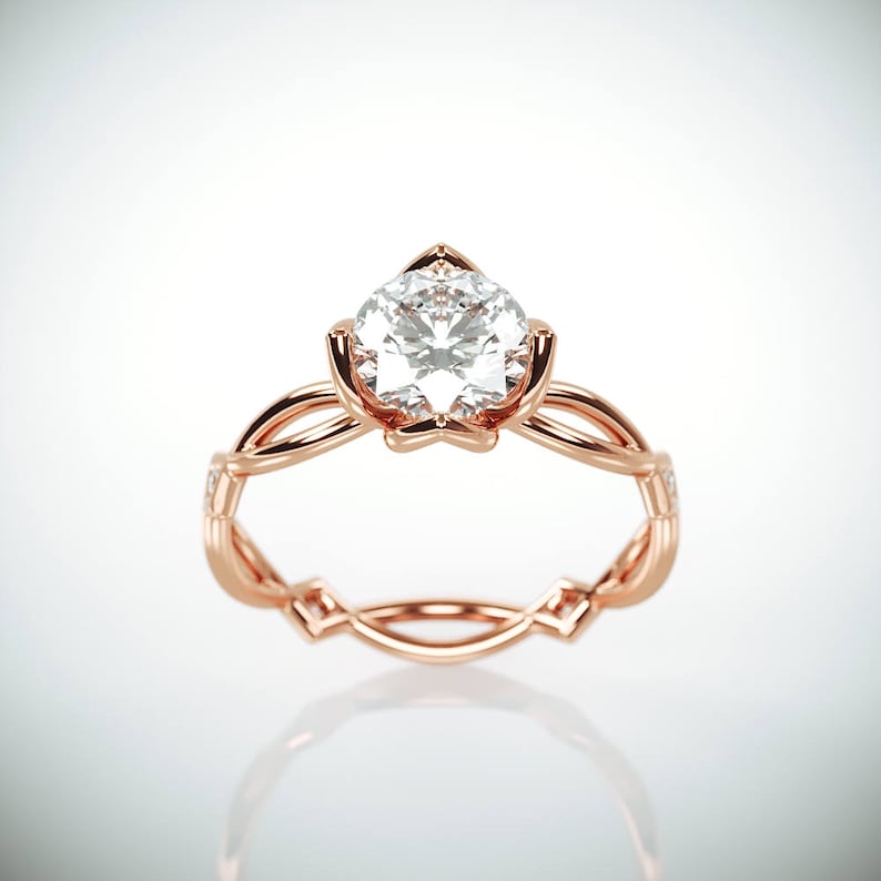 Delicate Moissanite Engagement Ring Rose Gold Celtic Engagement Ring set with 1ct Charles & Colvard Forever One Moissanite and Diamonds image 2