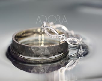 Handmade His and Hers Celtic Wedding Ring Set | 14k White Gold Wedding Band Set with Diamonds | His and Hers Wedding Band Set