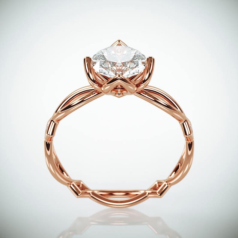 Delicate Moissanite Engagement Ring Rose Gold Celtic Engagement Ring set with 1ct Charles & Colvard Forever One Moissanite and Diamonds image 3