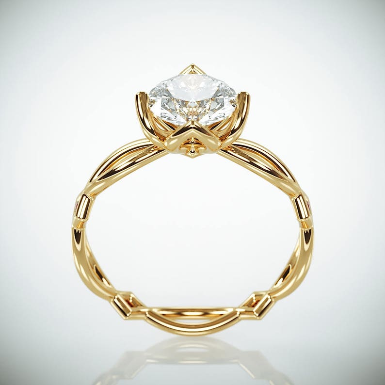 Lab Created Diamond Engagement Ring Set With Natural Rubies Etsy