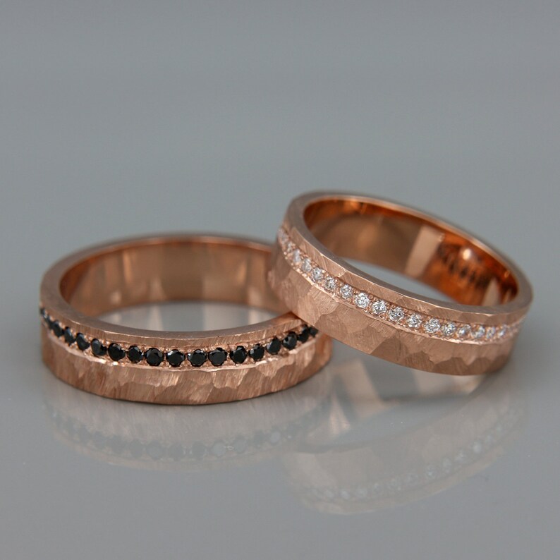 His and Hers Wedding Ring Set 14k Rose Gold Wedding Band Set Etsy