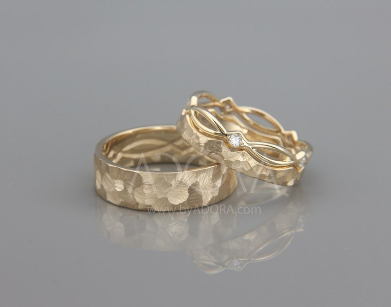 Handgemachte keltische Eheringe für Sie und Ihn 14k Gold-Ehering mit Diamanten Seine und Ihre Eheringe Set Bild 1