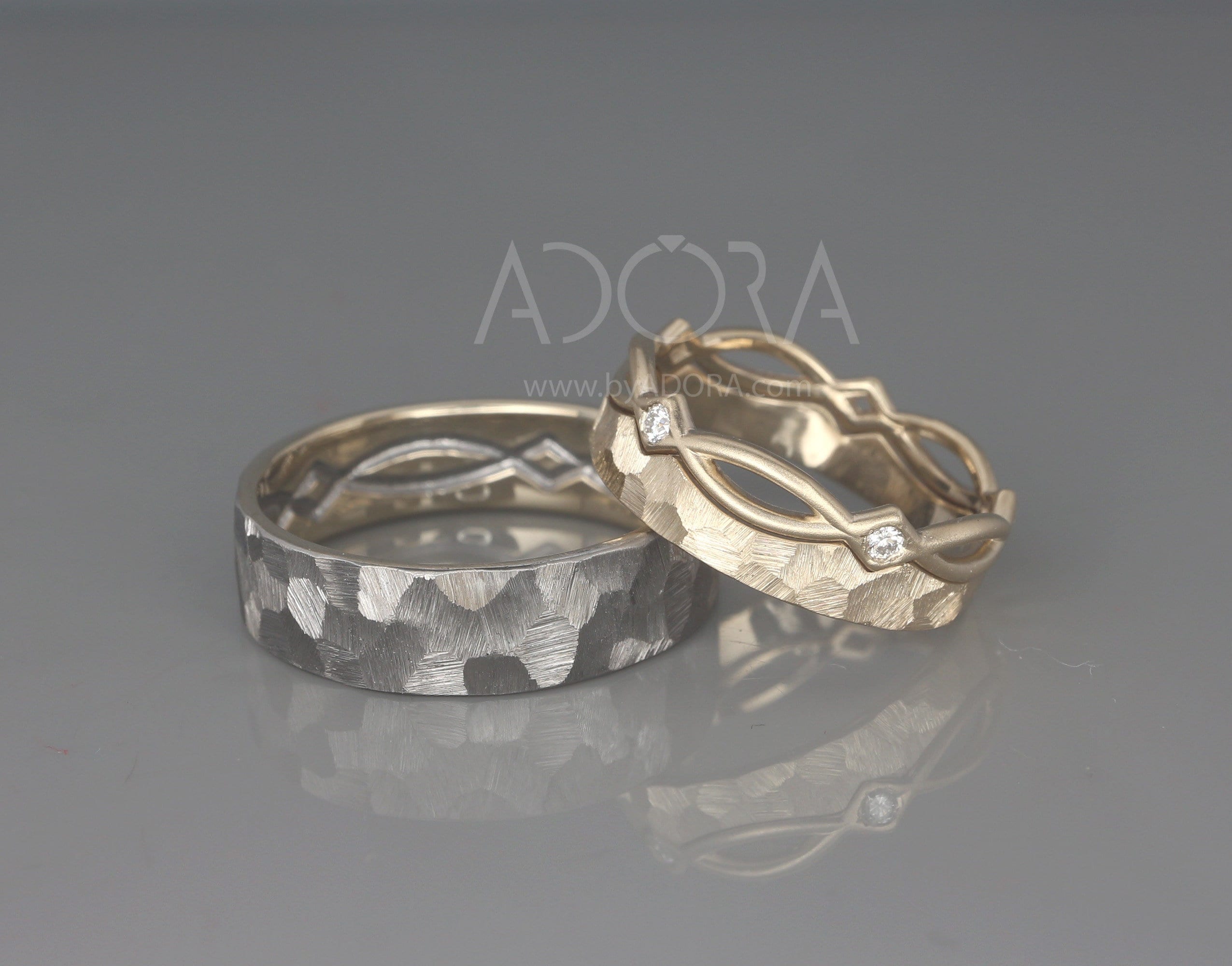 14k Champagne Gold Wedding Band Set With Diamonds in Rough Finish His and Hers Celtic Wedding Ring Set His and Hers Wedding Band Set Etsy Australia
