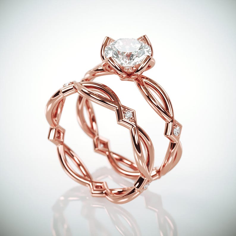 Delicate Moissanite Engagement Ring Rose Gold Celtic Engagement Ring set with 1ct Charles & Colvard Forever One Moissanite and Diamonds image 7