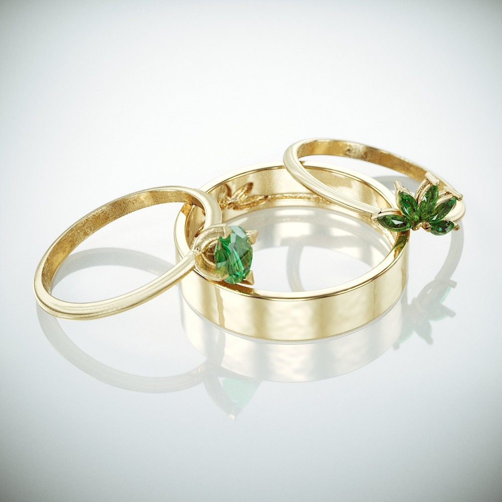 Emerald Wedding Ring Set 14K Gold His and Hers Wedding Band Etsy