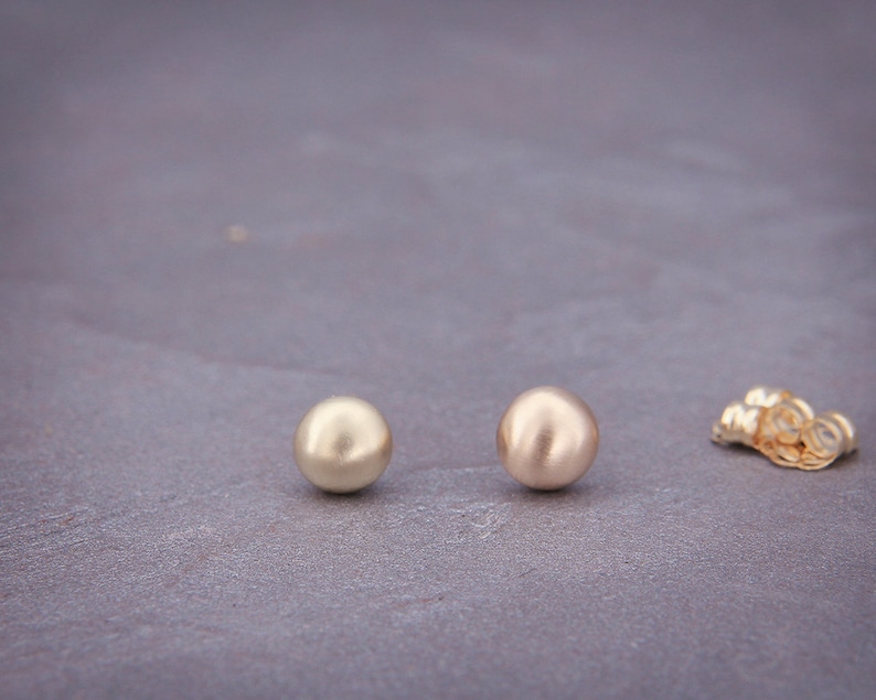 14K Gold Pebbles Stud Earrings Ball Earrings Handmade gold half round stud earrings matte style 4mm 5mm 6mm 7mm Stud Earrings