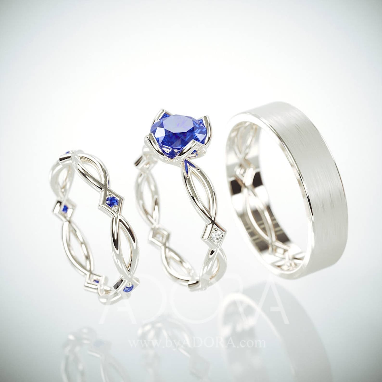 14K White Gold Celtic Wedding Rings Set with Sapphire and and Etsy