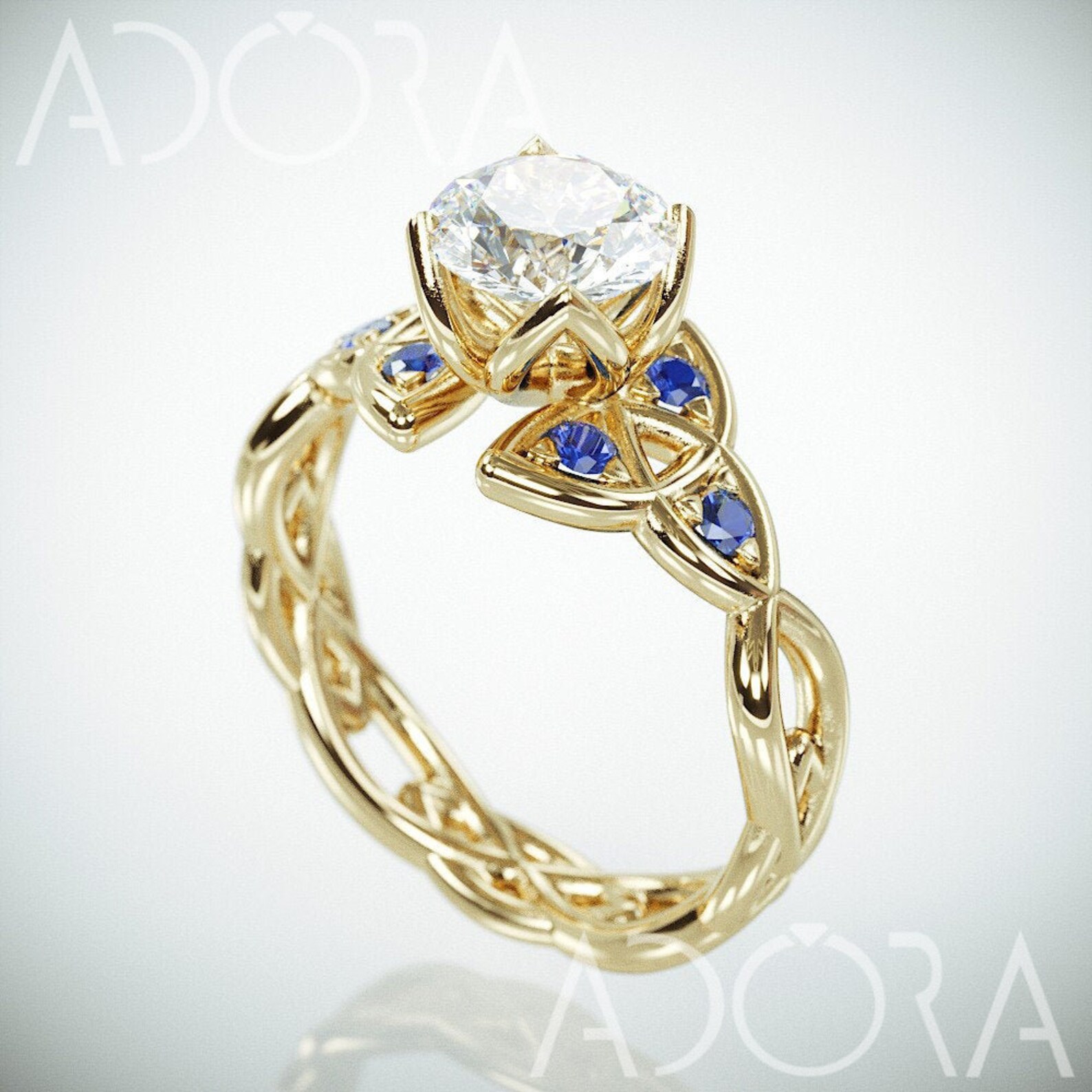 Lab Created Diamond Trinity Knot Engagement Ring 14k Gold Etsy