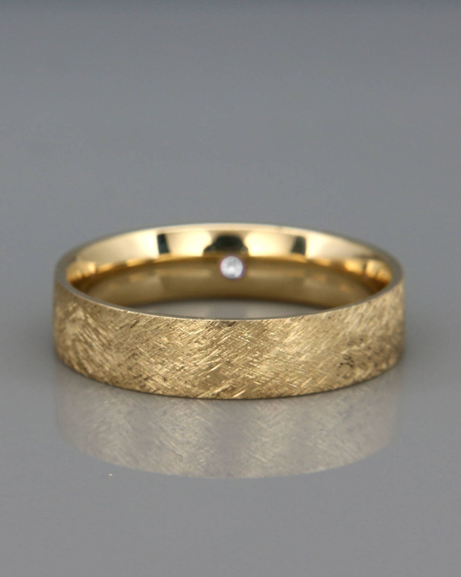 14k Gold Men's Wedding Ring Set With a Hidden Diamond | Etsy