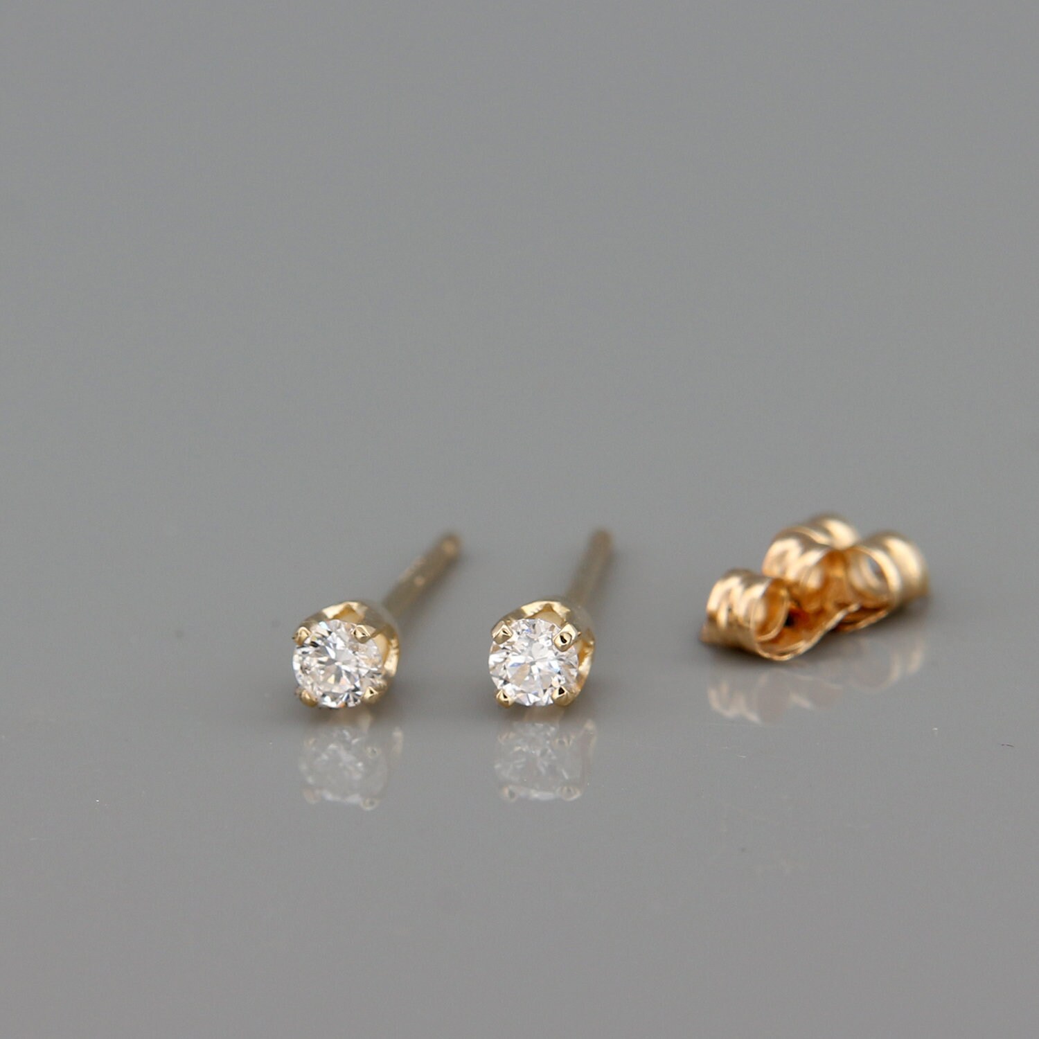 Tiny Diamond Earrings 14k Solid Gold Earings Set With Tiny Etsy