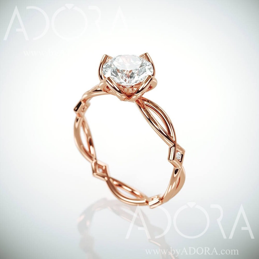 Delicate Rose Moissanite Engagement Ring Handcrafted Unique Rose Gold ...