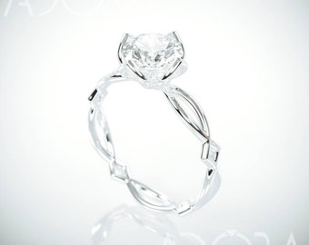 Handmade Lab Created Diamond Engagement Ring | 14k white gold Celtic engagement ring set with Lab Grown Diamond and natural tiny diamonds