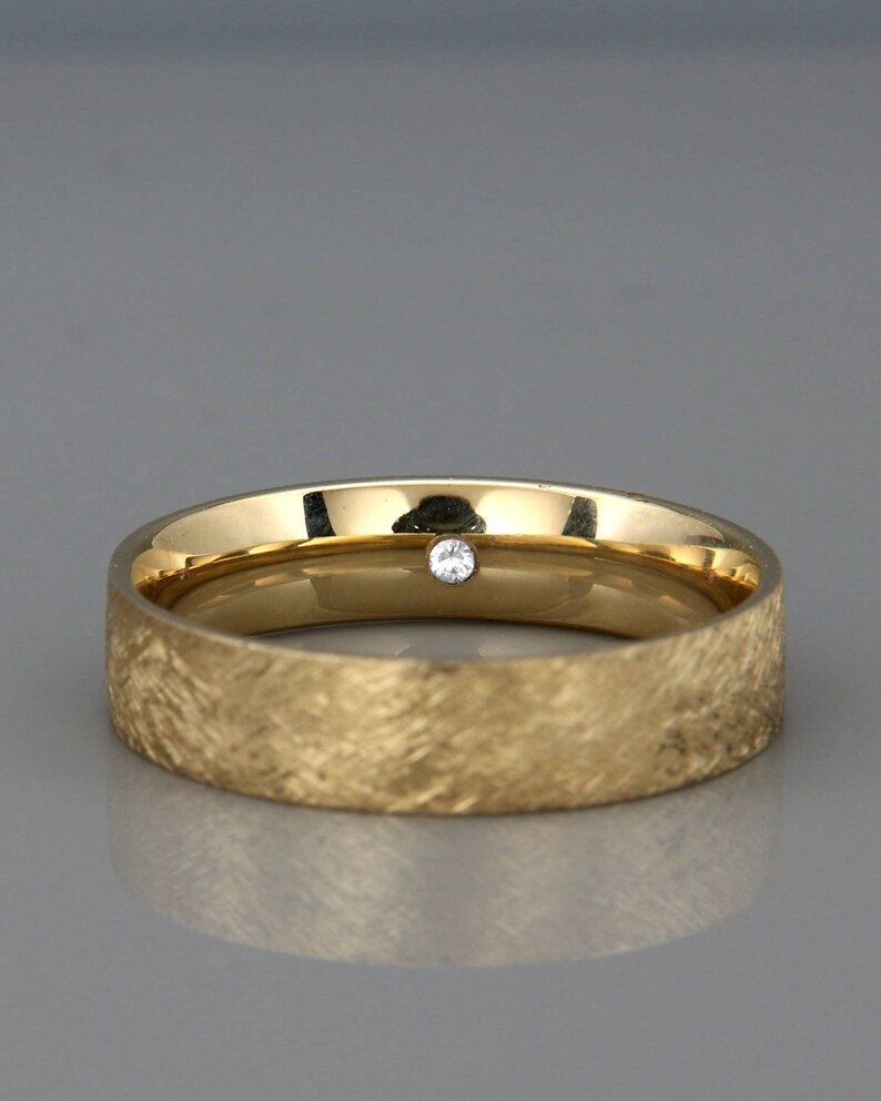 14k Gold Men's Wedding Ring Set With a Hidden Diamond Etsy