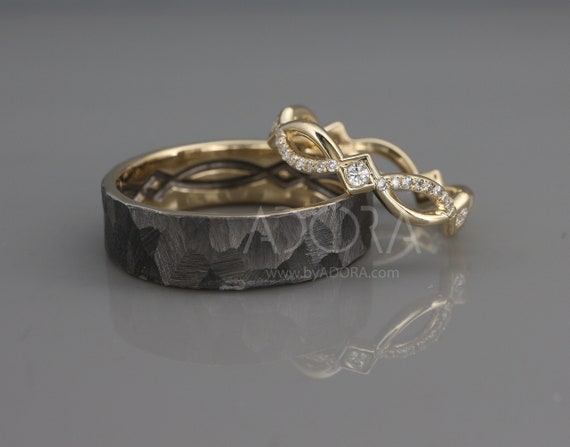 Conjunto de anillos de boda celtas para l y para ella hechos a