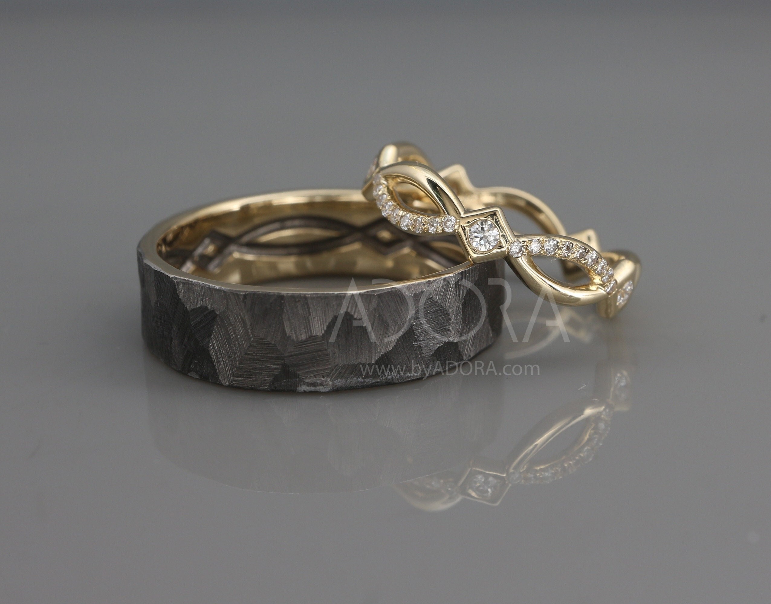 Wedding Ring Sets His And Hers In 14k Gold - Diamond Wedding Bands In Celtic Style byADORA - Viking Black Wedding Ring Set For Couples