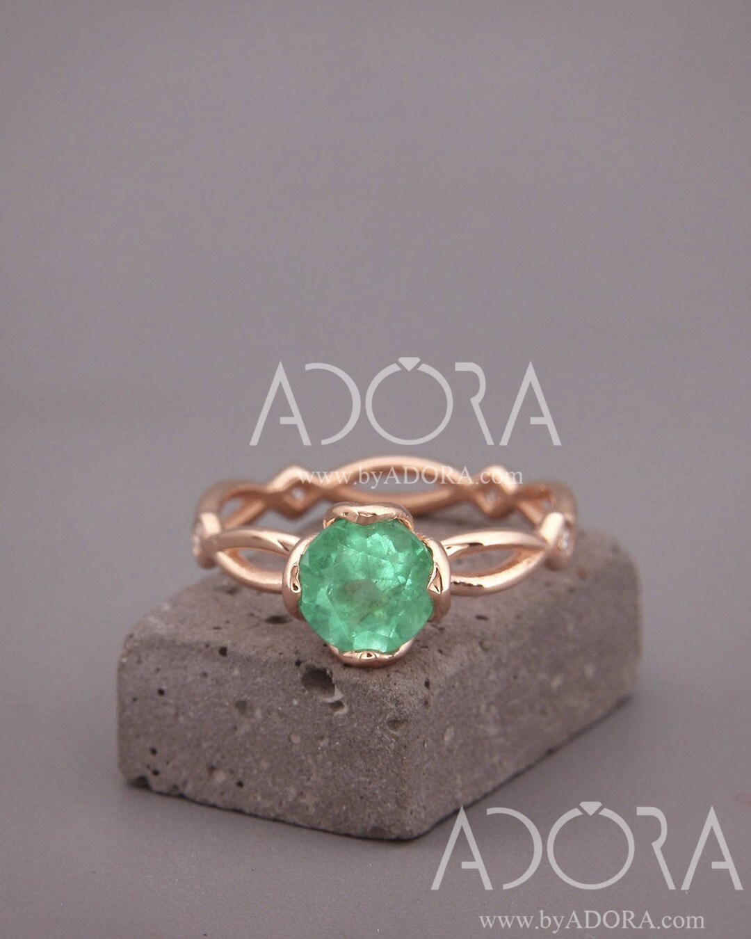 0.16ct Emerald Flush Set Ring ~ 9ct Rose Gold