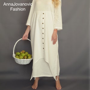 linen dress women, dress for women, long sleeves dress, linen womens clothing, minimalist dress linen, women dress, long dress, linen dress afbeelding 1